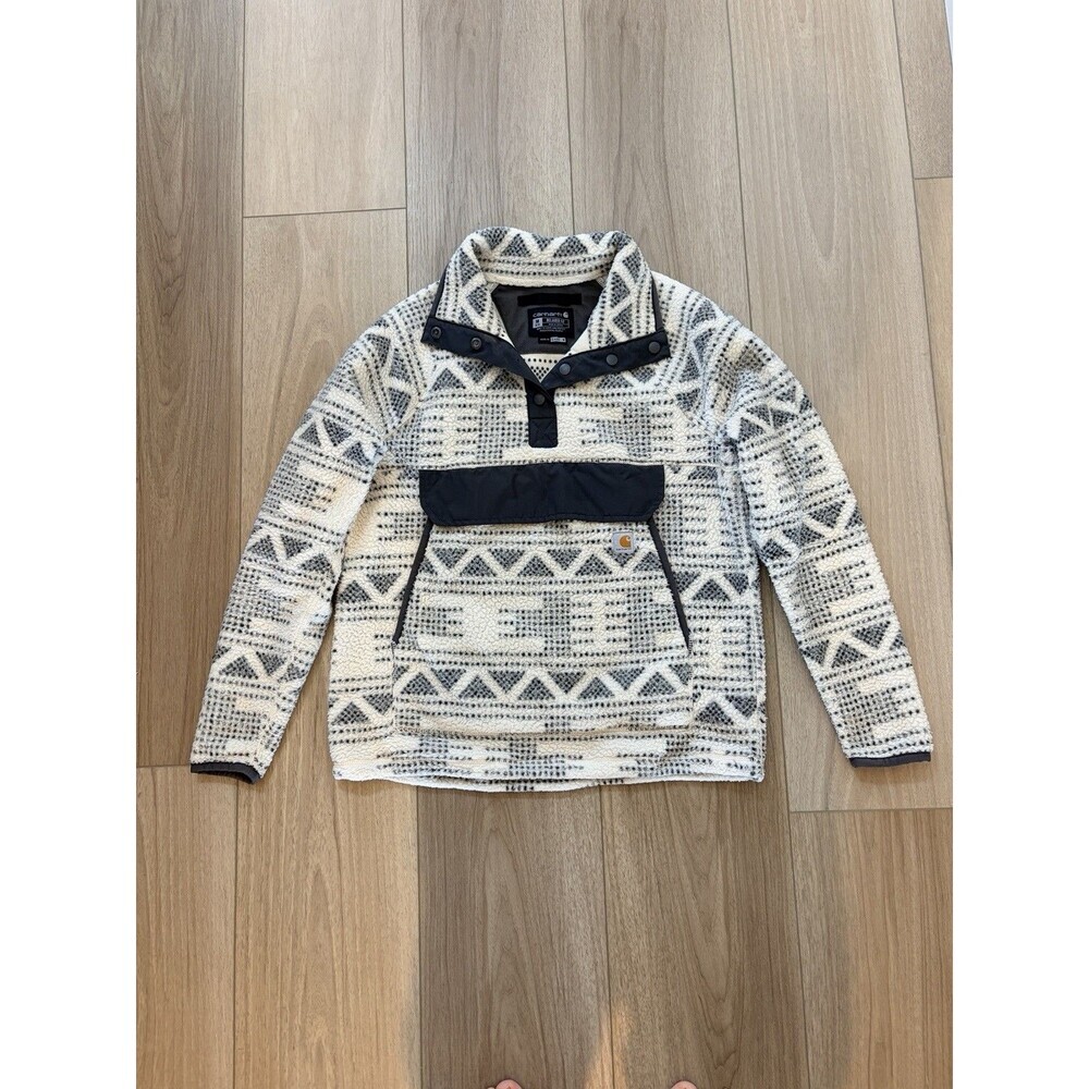 Carhartt Sweater Jacket Womens Medium Aztec Sherpa Fleece Pullover 1/4 Snap